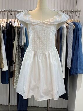 White Off-Shoulder Ruffled Midi Dress